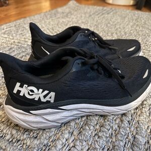 Hoka Black and White Clifton Sneakers